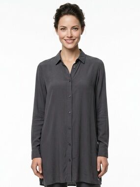 HANRO KNITS | Gray Button Down Long Sleeve Dress Shirt Women’s Size X-Small